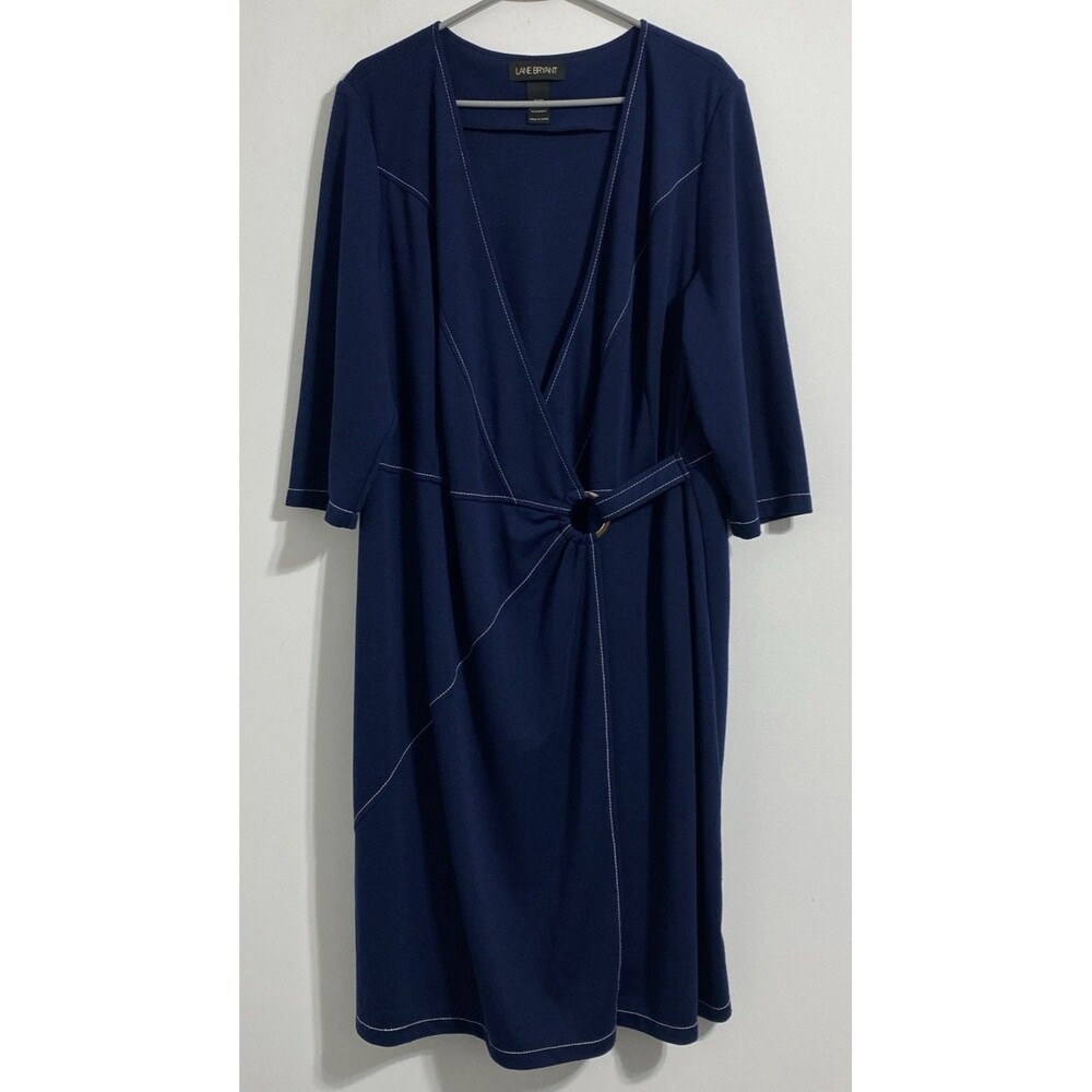 Lane Bryant Dress Women's 18/20 2X Plus Blue White Stitch Silver Hardware V-Neck - Picture 1 of 5